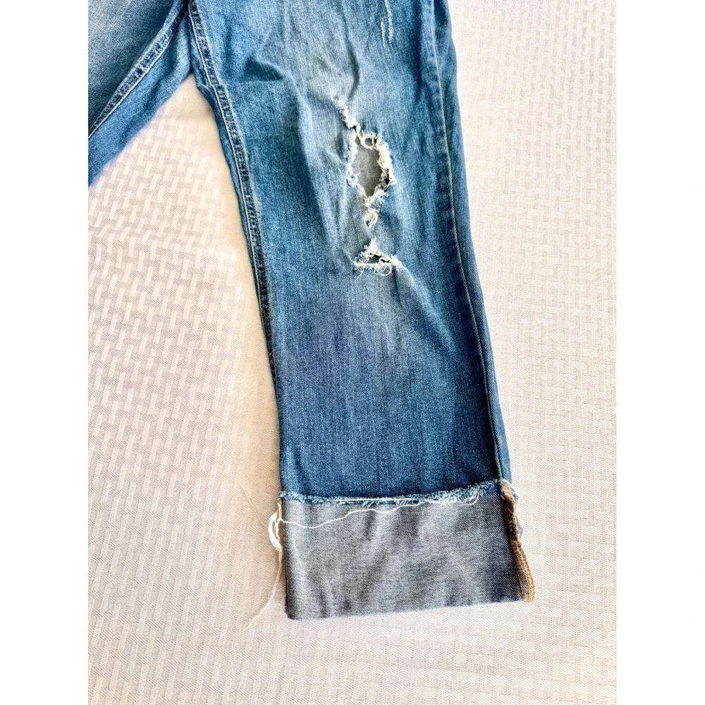 Indigo Blue Distressed Maternity Boyfriend Jeans Bundle 2 Pair Blue Size L
